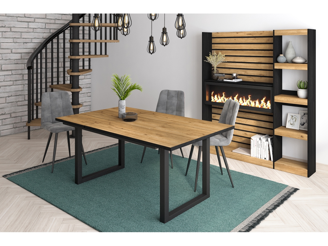 Mesa de Sala de Jantar 8 Pessoas 170 Ideal para Reuniões Familiares Oak e Preta Estilo Industrial DUERMETE ONLINE