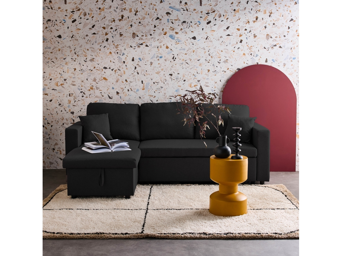 Sofá compacto conversível Edge com 3 lugares em Tído, Preto Sweeek