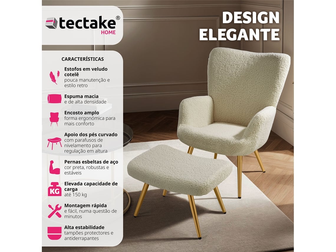 Poltrona Hygge Estofada Ergonômica e com Capacidade de Carga de 150 kg TECTAKE