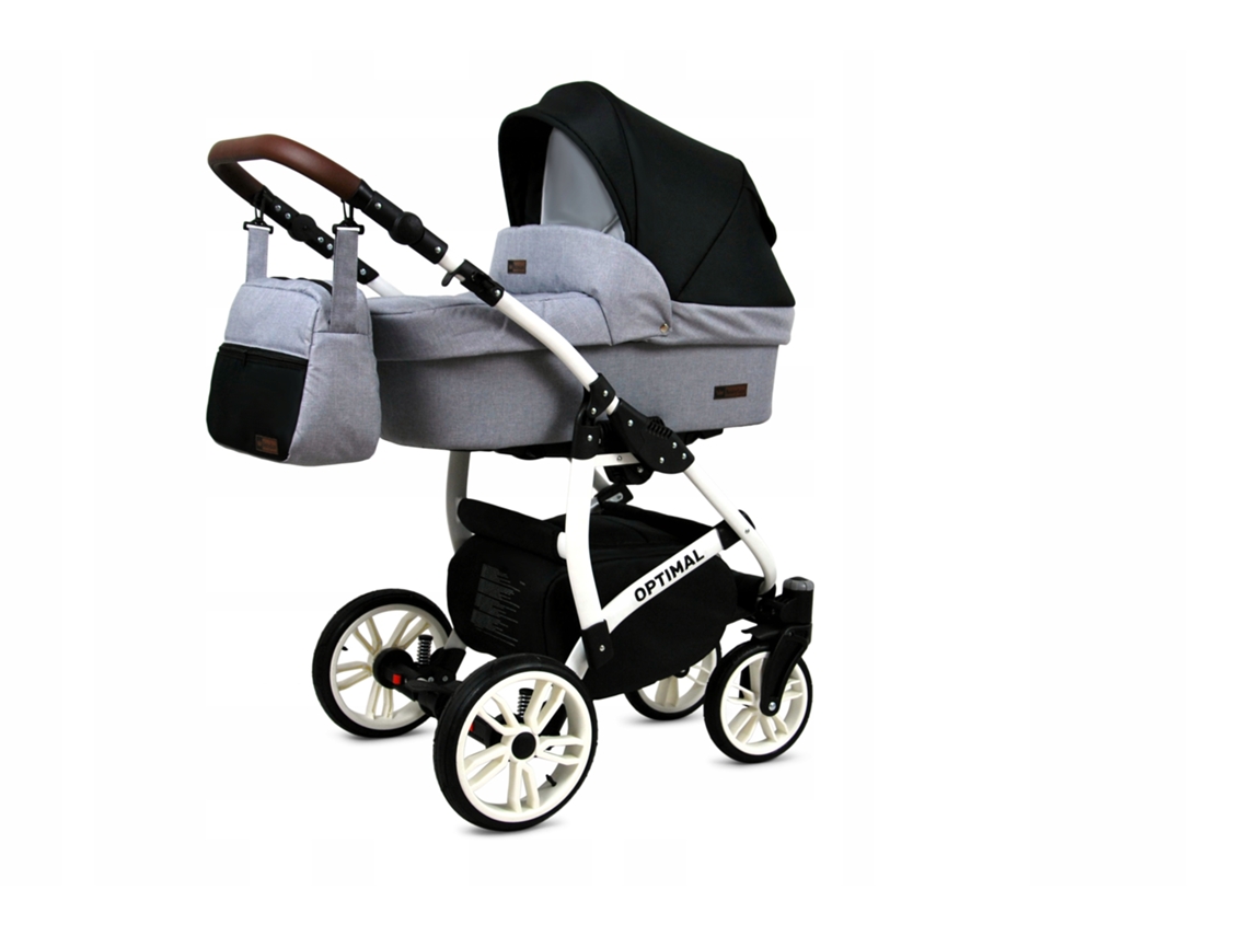 Carrinho De Bebé Multifuncional Babylux Optimal 4 Em 1 -silver Black White Frame - Ajustável E Dobrável Construção Leve Em Alumínio - Acessórios