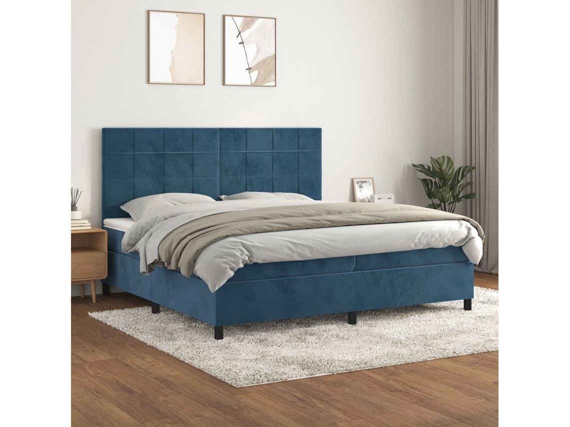 Cama Box Spring VIDAXL (Azul - Veludo - 203 x 200 x 128 cm)