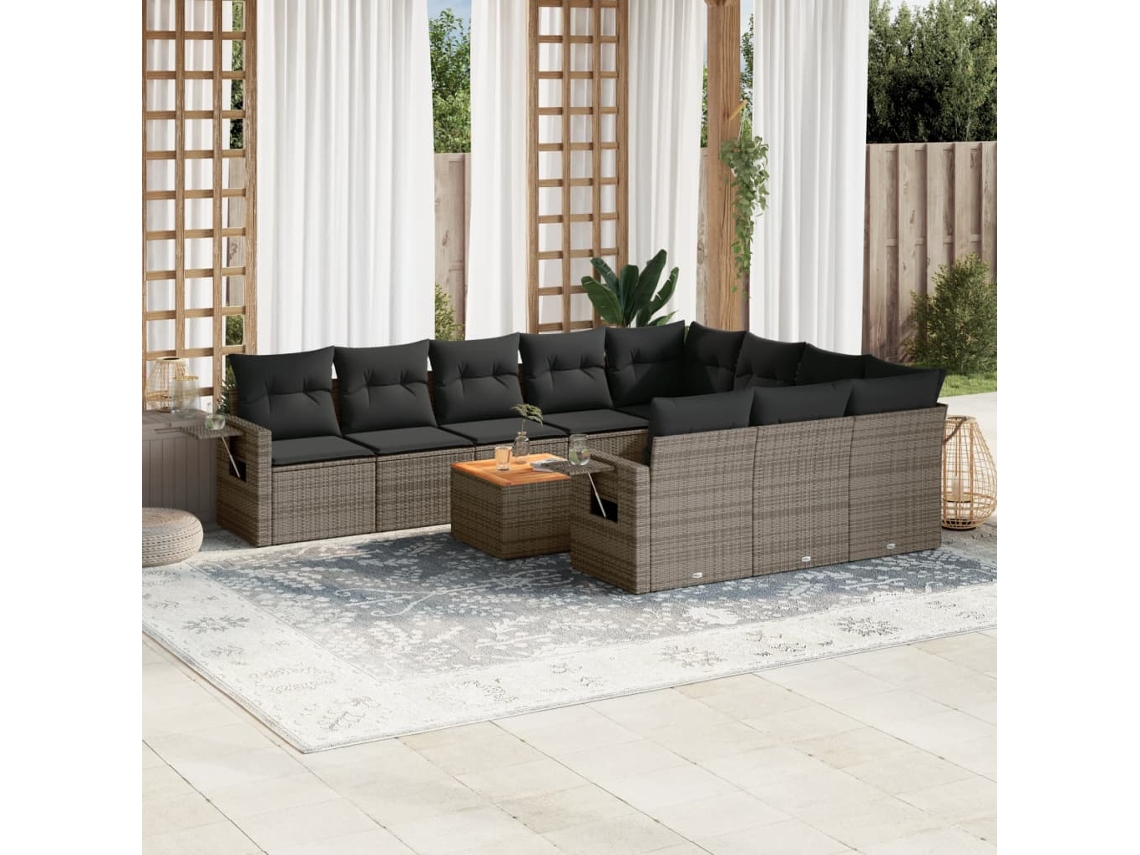 Conjunto 11 sofás de jardim c/ almofadões VIDAXL vime PE cinzento