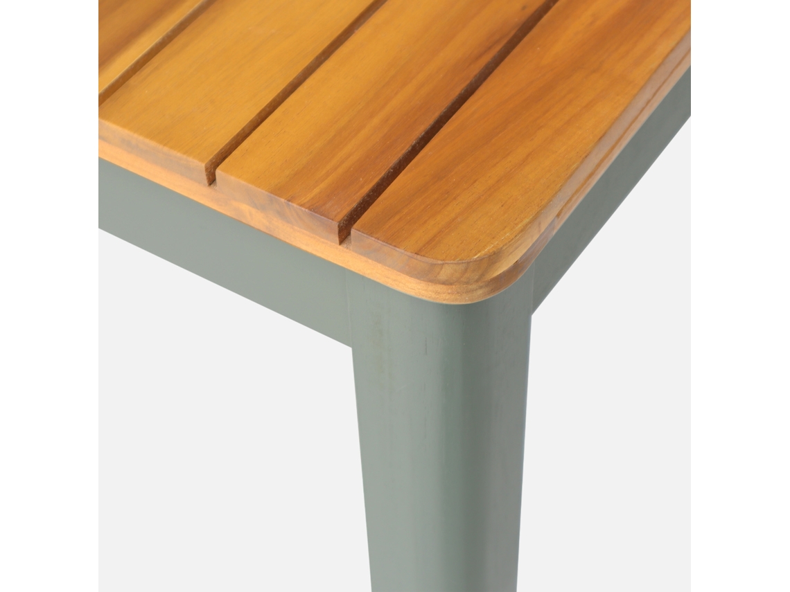 Mesa De Jardim Em Acácia Com Cantos Arredondados, 8 Lugares, Verde Caqui Sweeek