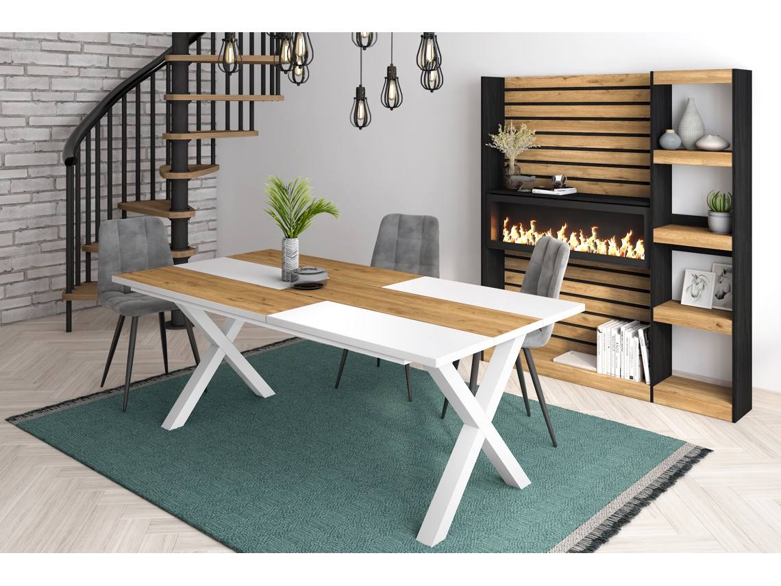 Mesa de Sala de Jantar 10 Pessoas 200 Ideal para Reuniões Familiares Oak e Branco Estilo Industrial DUERMETE ONLINE