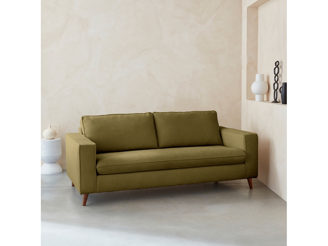 Sofá Cama Conversível 3 Lugares Tecido Com Colchão, Verde Oliva Sweeek