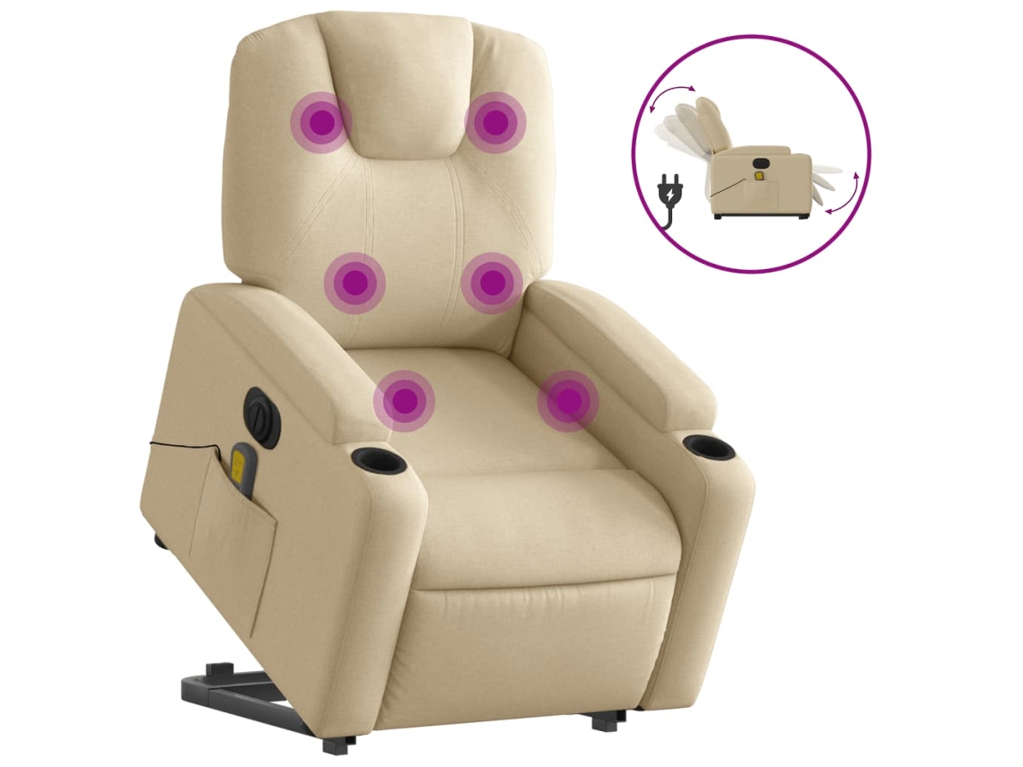Poltrona Elétrica Elevatória Massagem Tecido Creme CLIC N BUY