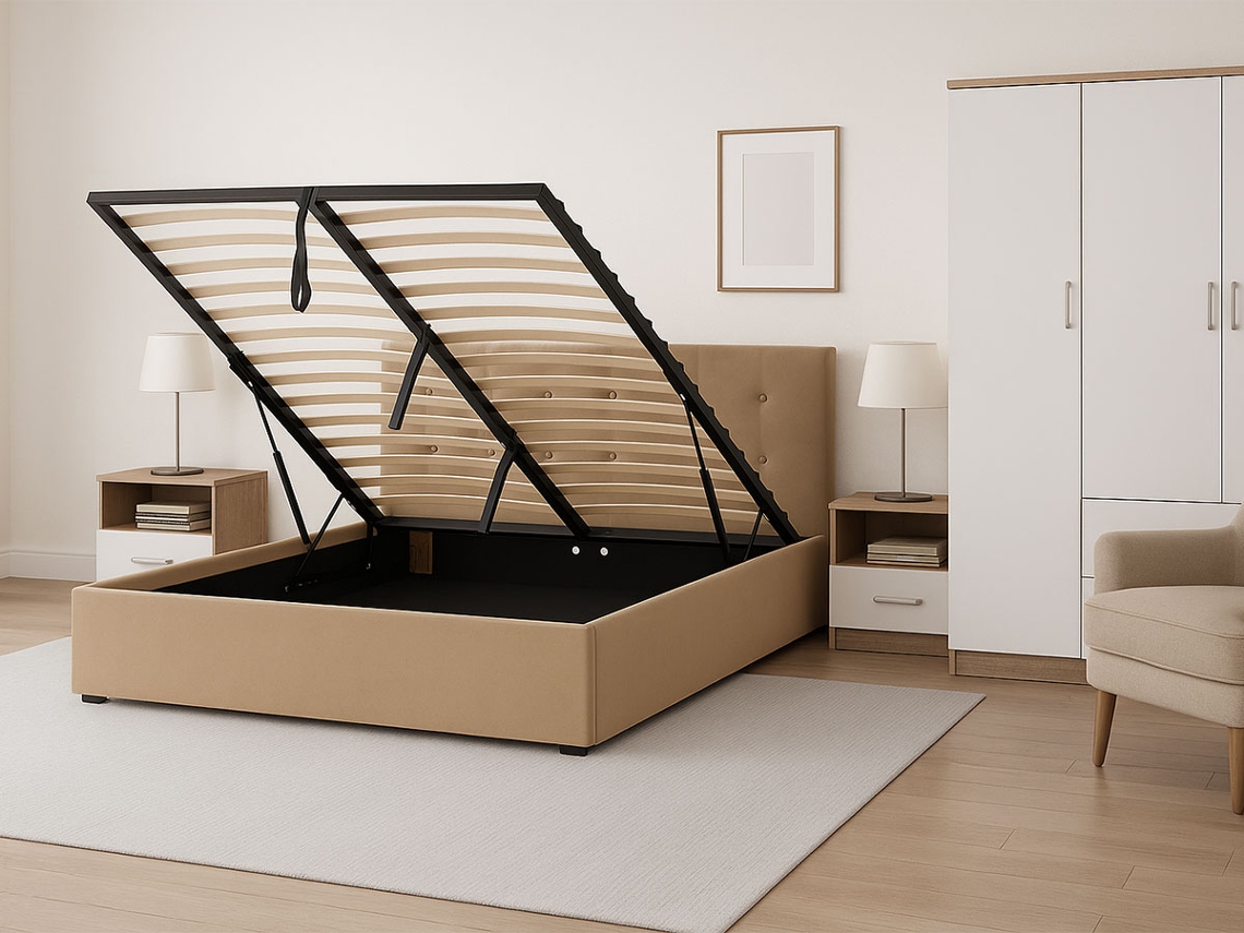 Cama De Casal River, Estrado Elevatório (bege)(200×160 Cm)