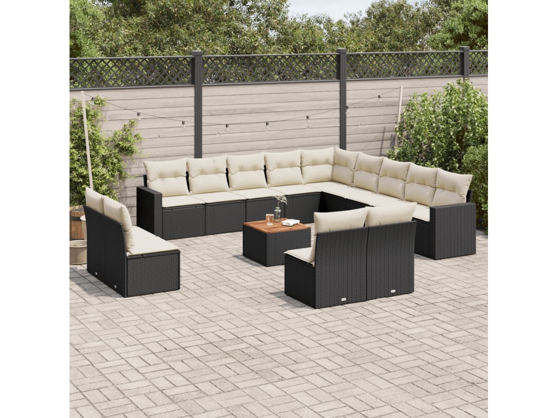 Conjunto 14 de sofás p/ jardim c/ almofadões VIDAXL vime PE preto