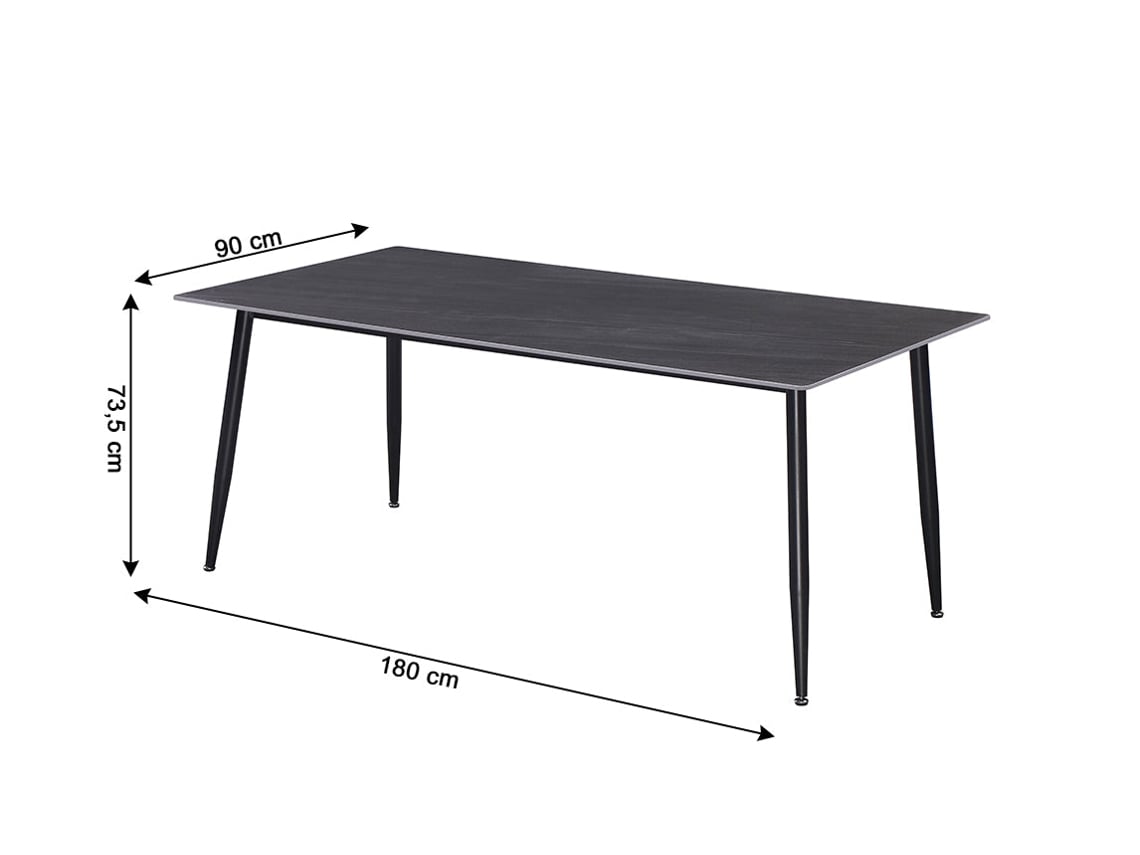 Mesa De Jantar De 180 Cm, Cinza 6 Cadeiras Em Couro Sintético, Pretas Saldosystocks