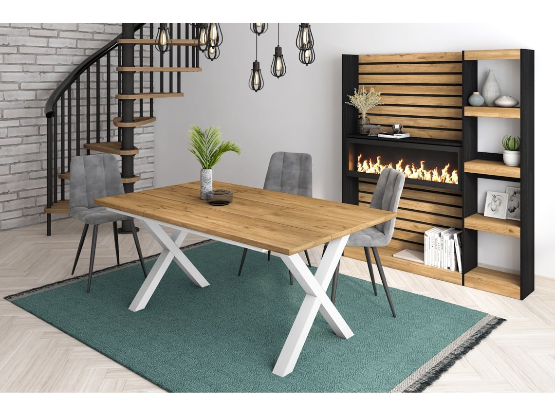 Mesa de Sala de Jantar 8 Pessoas 170 Ideal para Reuniões Familiares Oak Estilo Industrial DUERMETE ONLINE