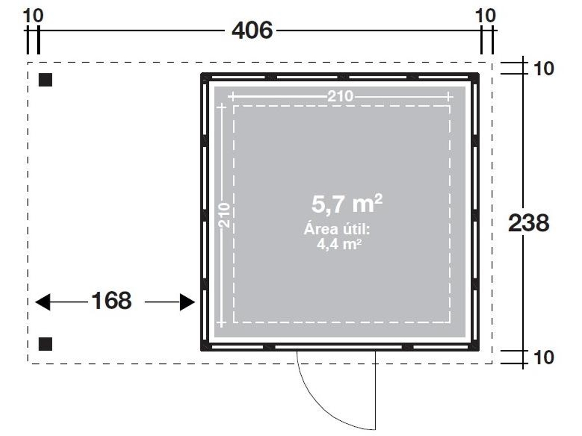 Abrigo de Jardim metálico NH4 com Apoio aberto pequeno à esquerda | Branco | (238 x 238) + (168 x 238) - NOVO HABITAT