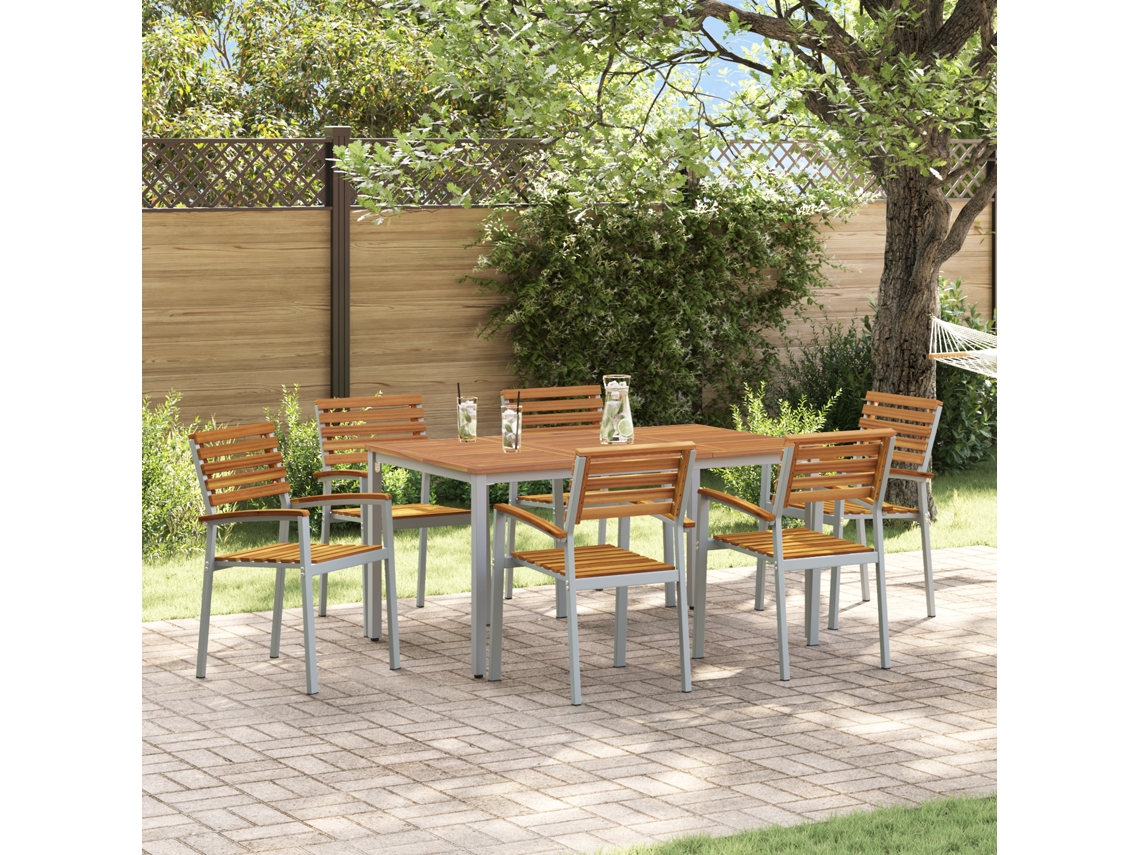 Conjunto 7 De Jantar De Vidaxl  Em Madeira De Acácia E Metal