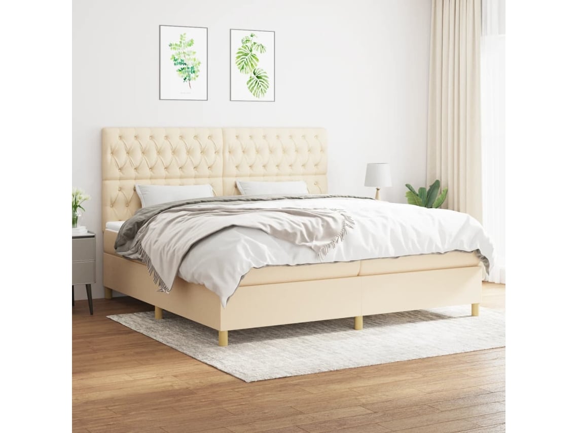 Cama Box Spring VIDAXL (Bege - Tecido - 203 x 200 x 128 cm)