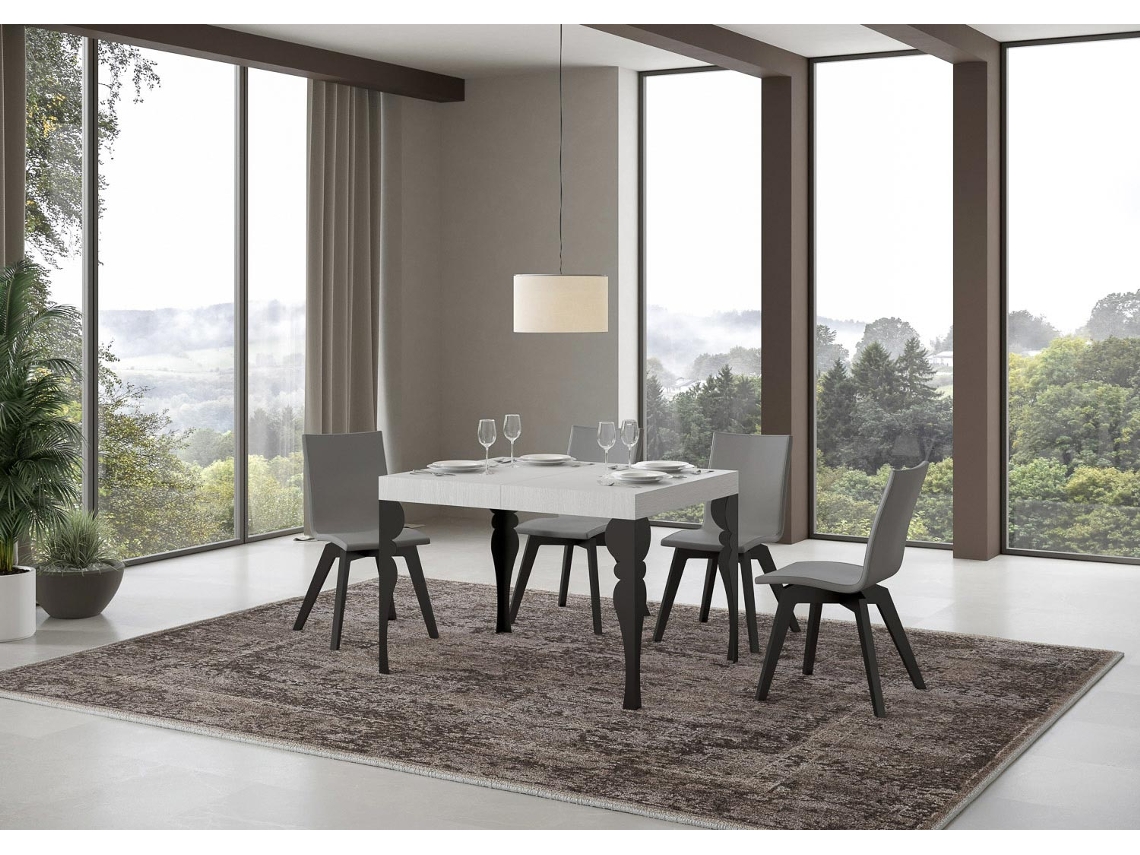 Mesa de Jantar Extensível 70X110/194 Cm Paxon Cinza Branca Quadro Antracite