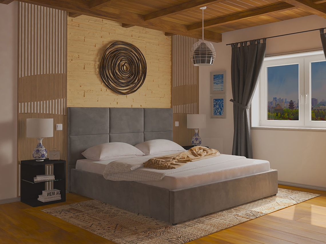 Cama com Estrado Elevatório de Casal, Elegance (Cinza)(200×180 cm)