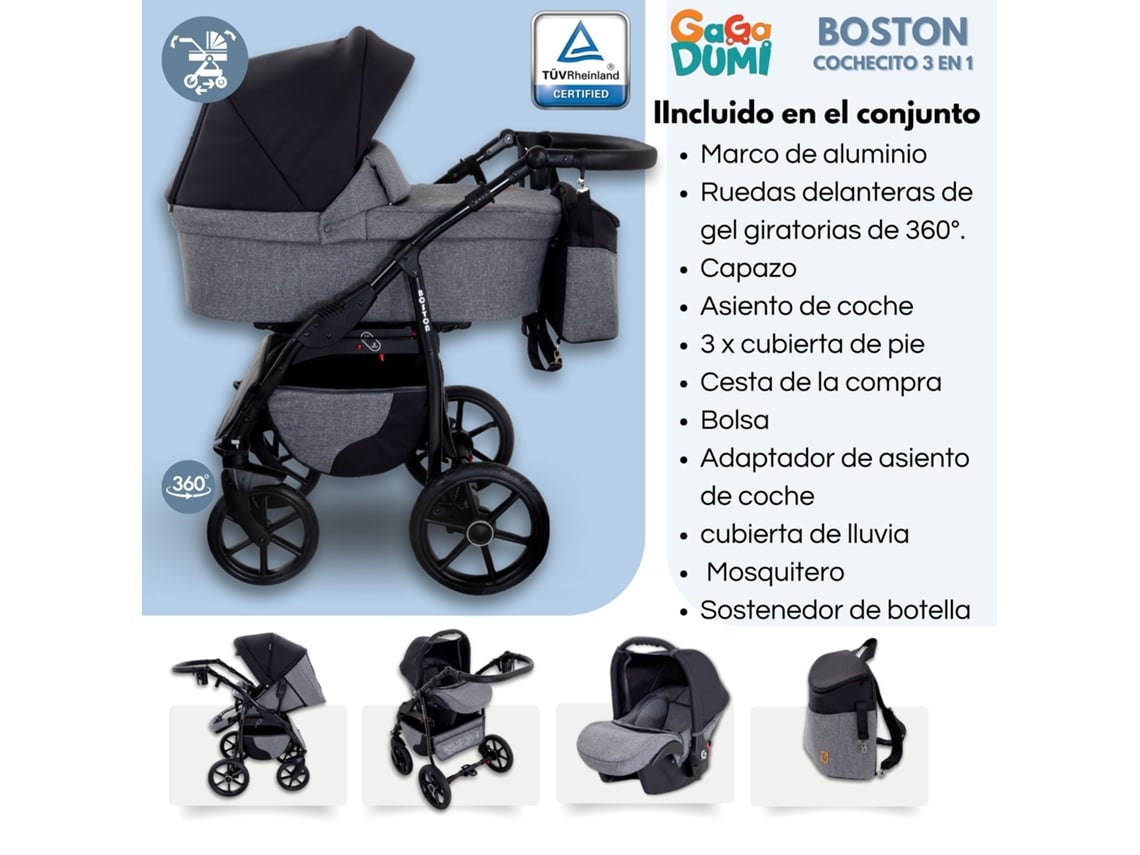 Boston 3 En 1 Cochecito Para Bebé Con Silla De Auto Gagadumi