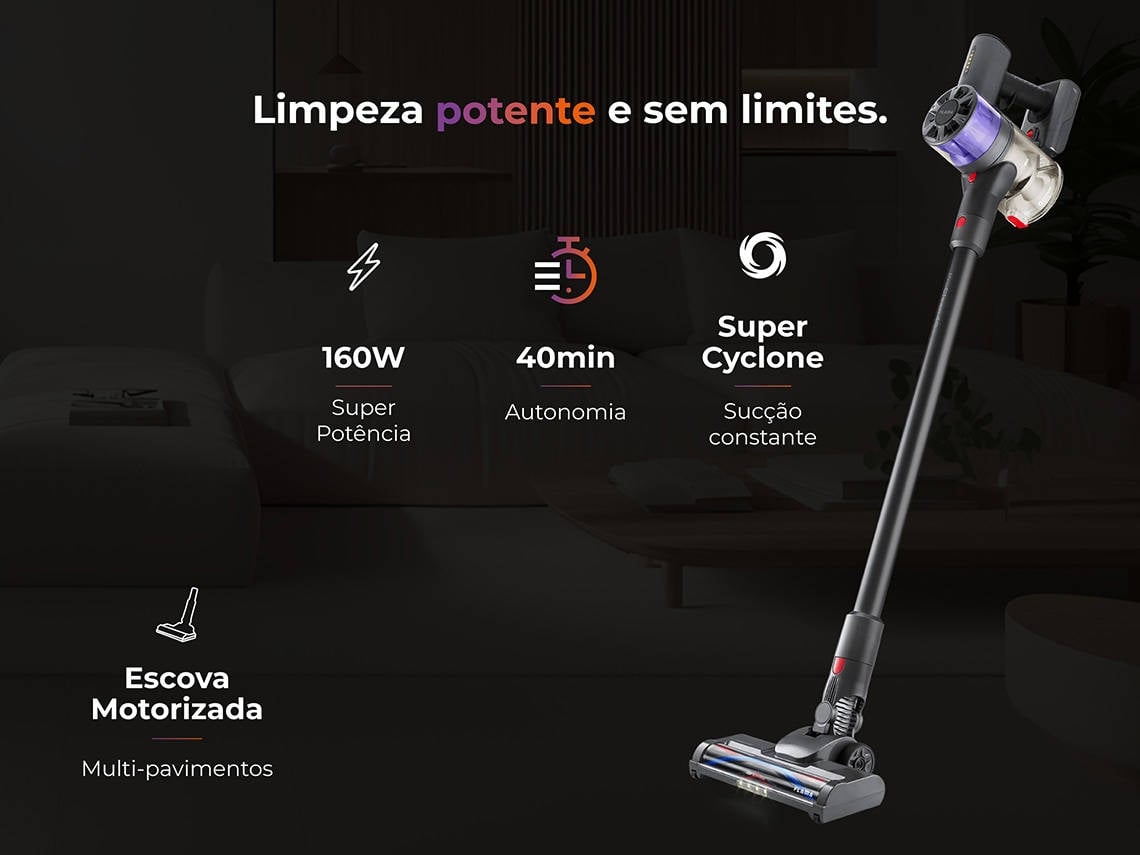 Aspirador Vertical FLAMA Pro Clean 40 1644FL (Autonomia: 40 min - 160W - Capacidade 500 ml)