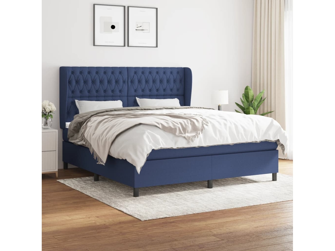 vidaXL Cama com molas/colchão 180x200 cm tecido azul