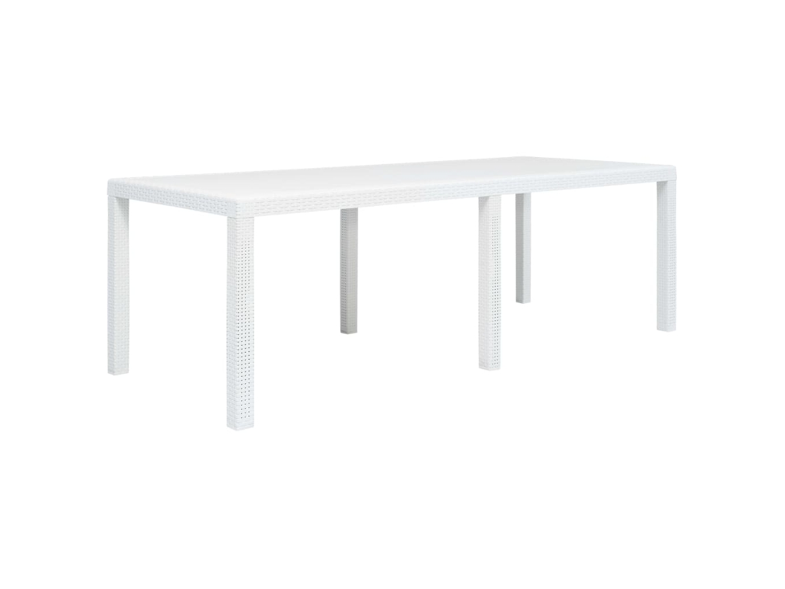 Mesa De Jardim | Mesa De Exterior 220x90x72 Cm Plástico Branco Com Aspeto De Vime Lovely Home