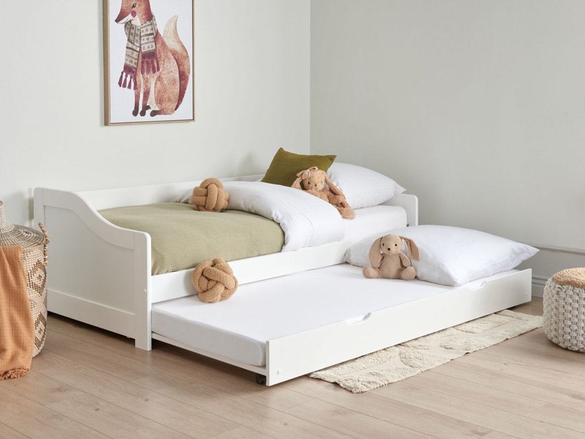 Cama dupla em gaveta de madeira BELIANI Luneray de Pinho Branco 189x206x65