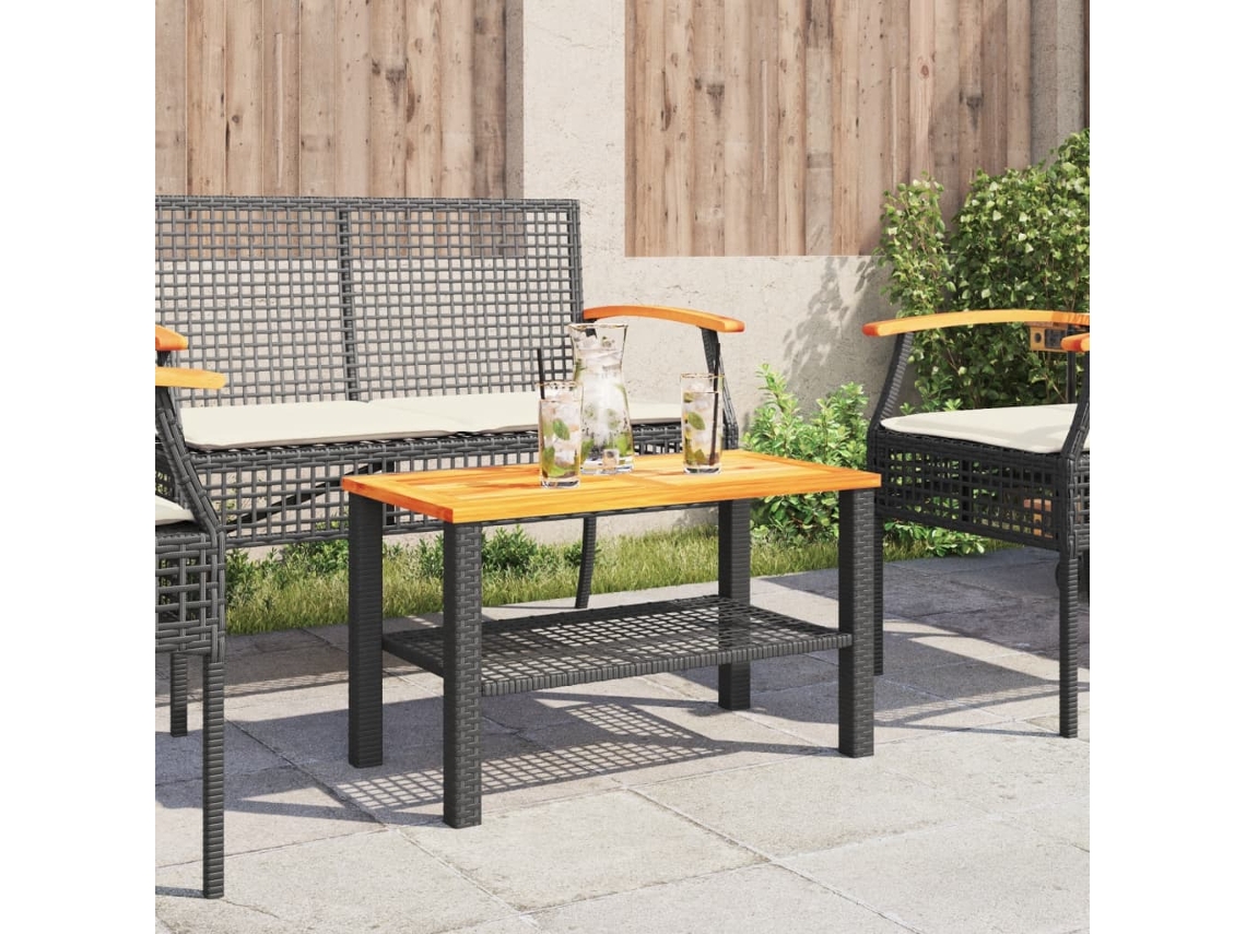 Mesa De Jardim 70x38x42 Cm Vime Pe E Acácia Preto