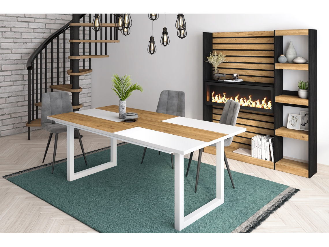 Mesa de Sala de Jantar 10 Pessoas 200 Ideal para Reuniões Familiares Oak e Branco Estilo Industrial DUERMETE ONLINE