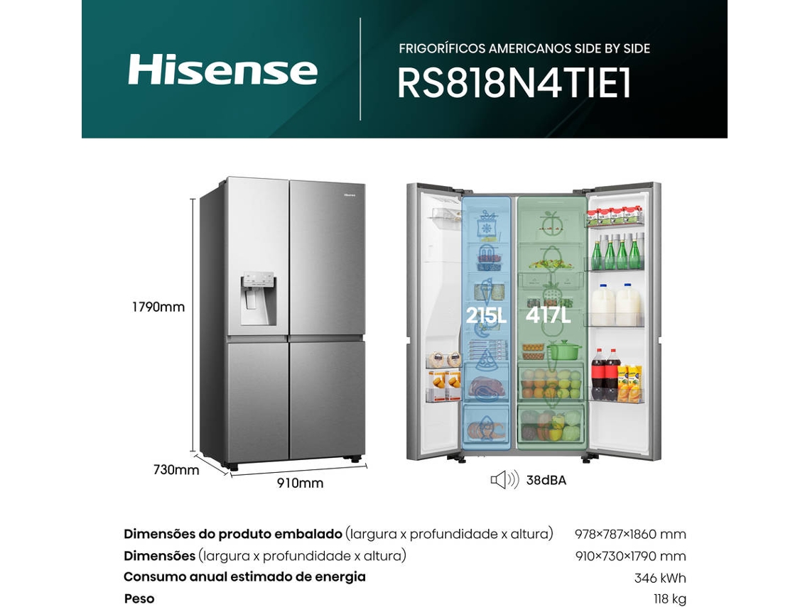 Frigorífico Americano HISENSE RS818N4TIE1 (No Frost - 632 L - 179cm - Inox)
