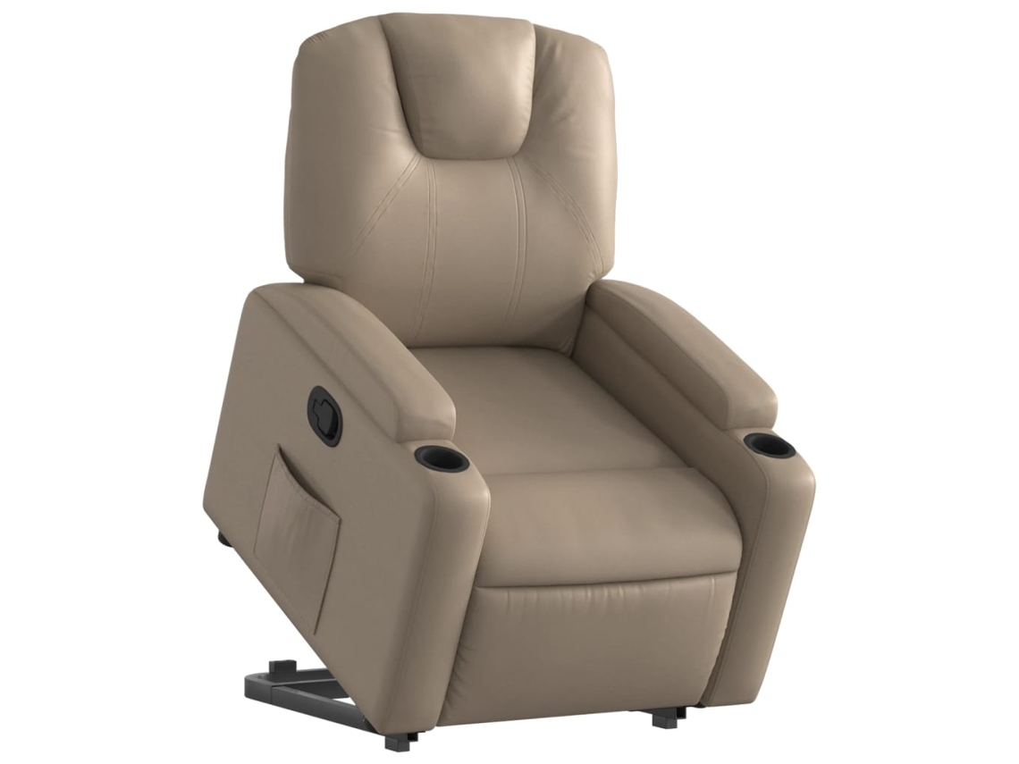 Poltrona reclinável elevatória couro artificial cor cappuccino