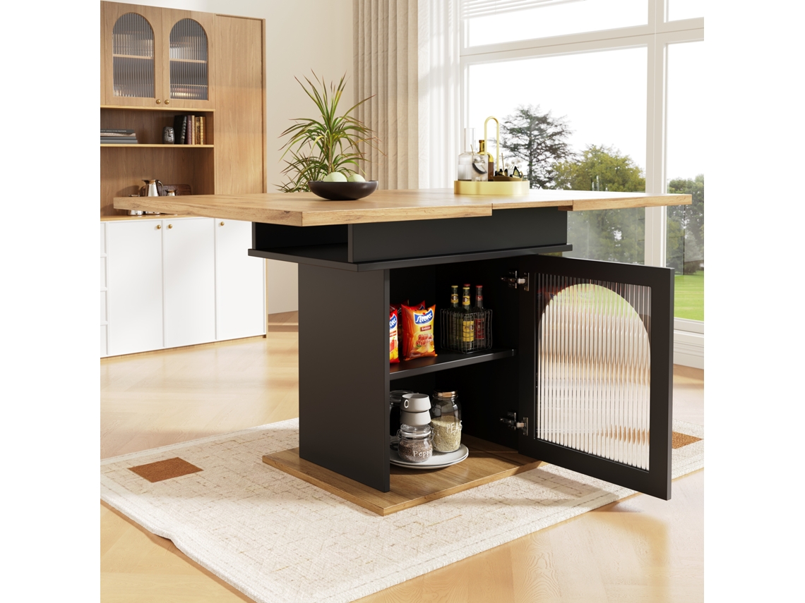 Mesa De Jantar Telescópica (140×80cm), Mesa De Jantar Extensível Mesa De Cozinha Que Economiza Espaço, Natural Preto