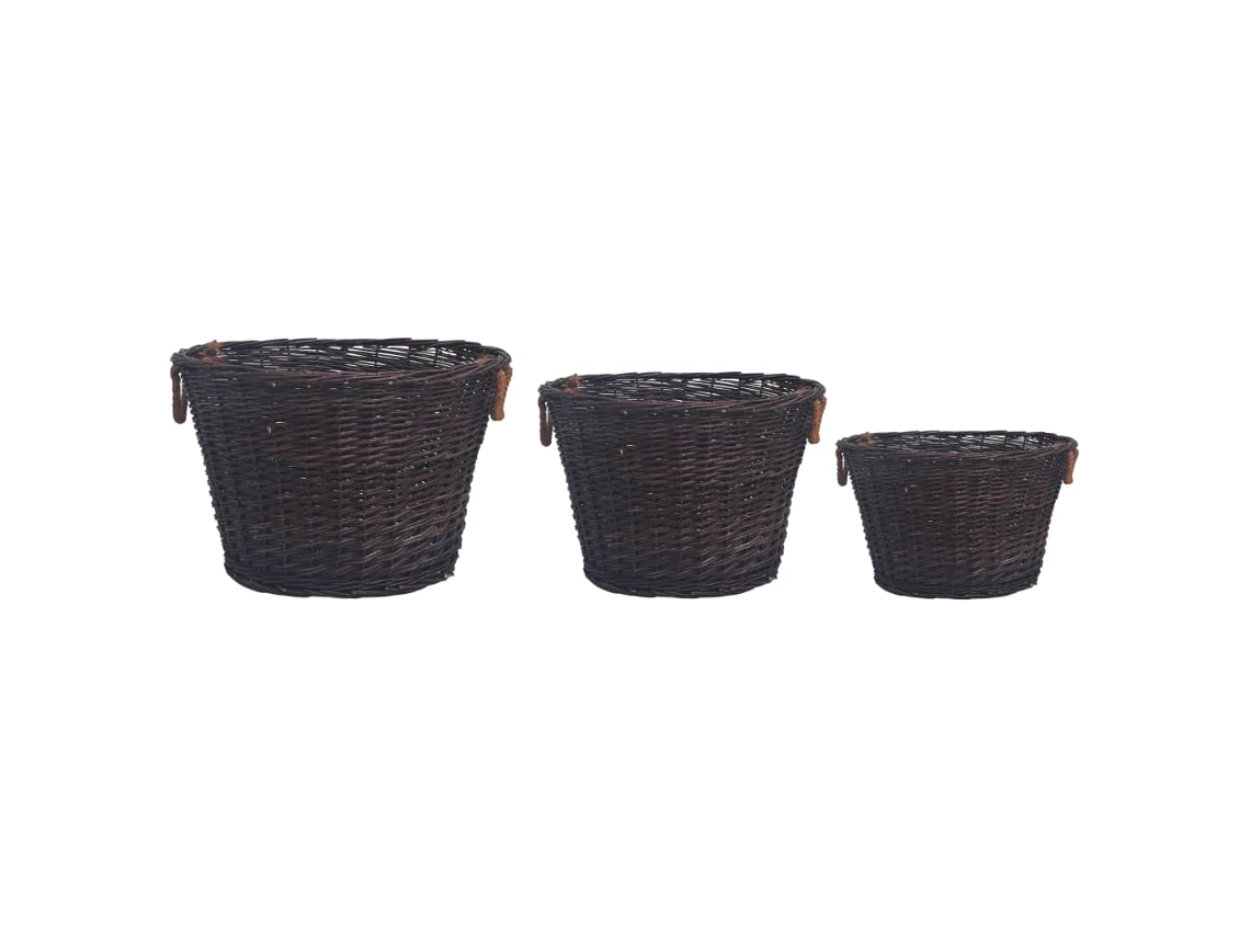 Conjunto De Cestos Lenha Empilháveis 3 Pcs Salgueiro Castanho LOVELY HOME