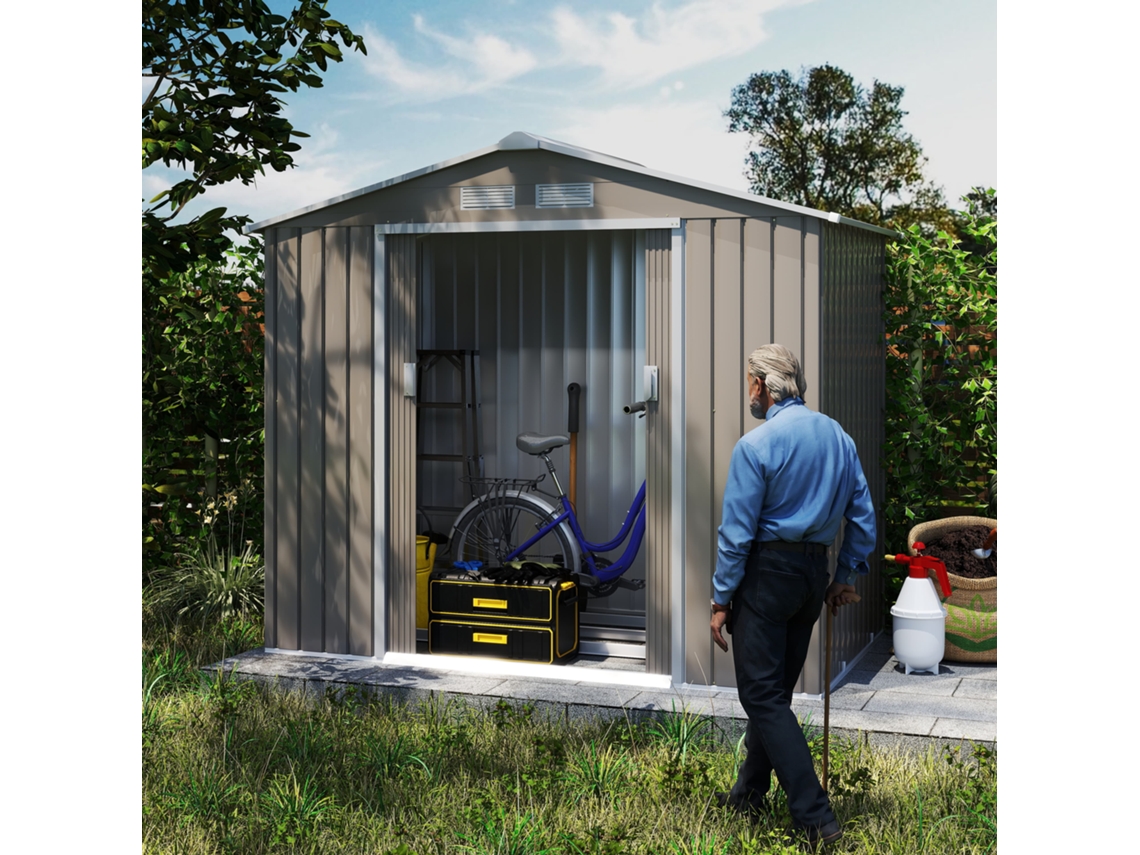 Armazém De Equipamentos Com Portas Deslizantes 2,13x1,30x1,85cm Metal Cinza