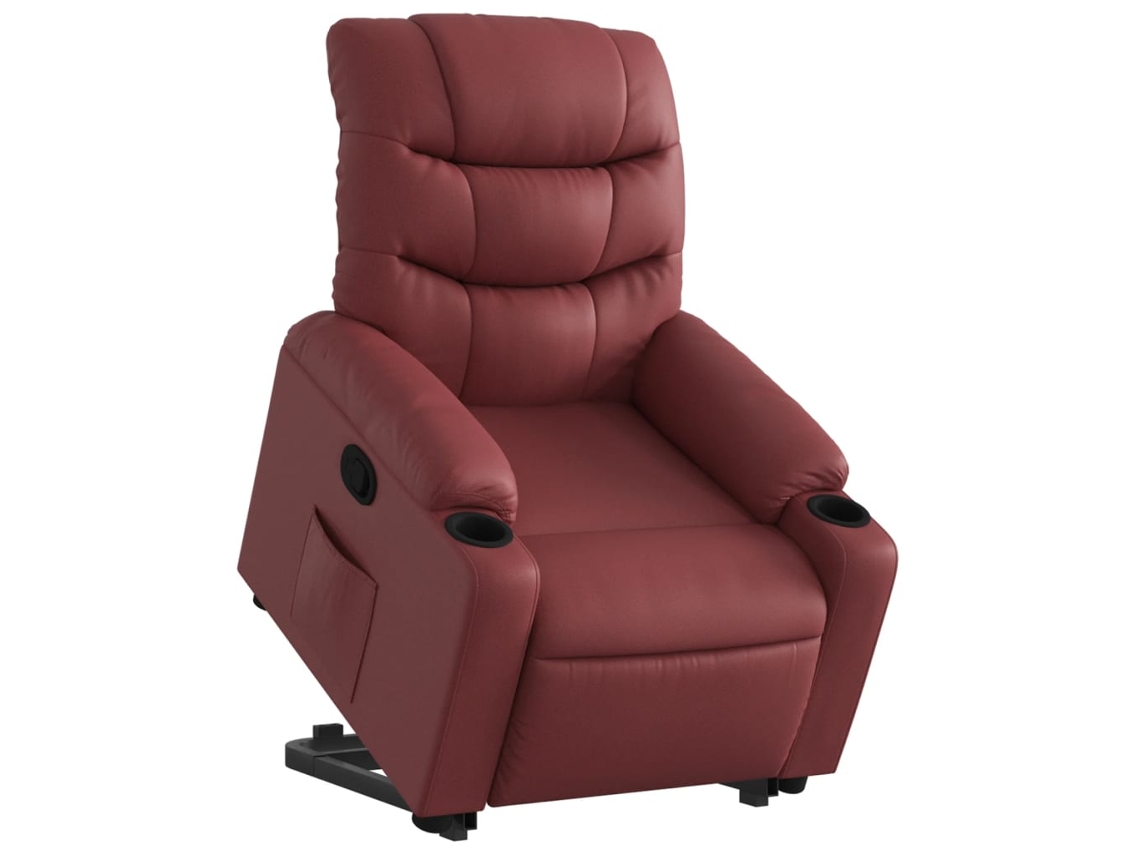 Poltrona reclinável elevatória couro artificial vermelho tinto
