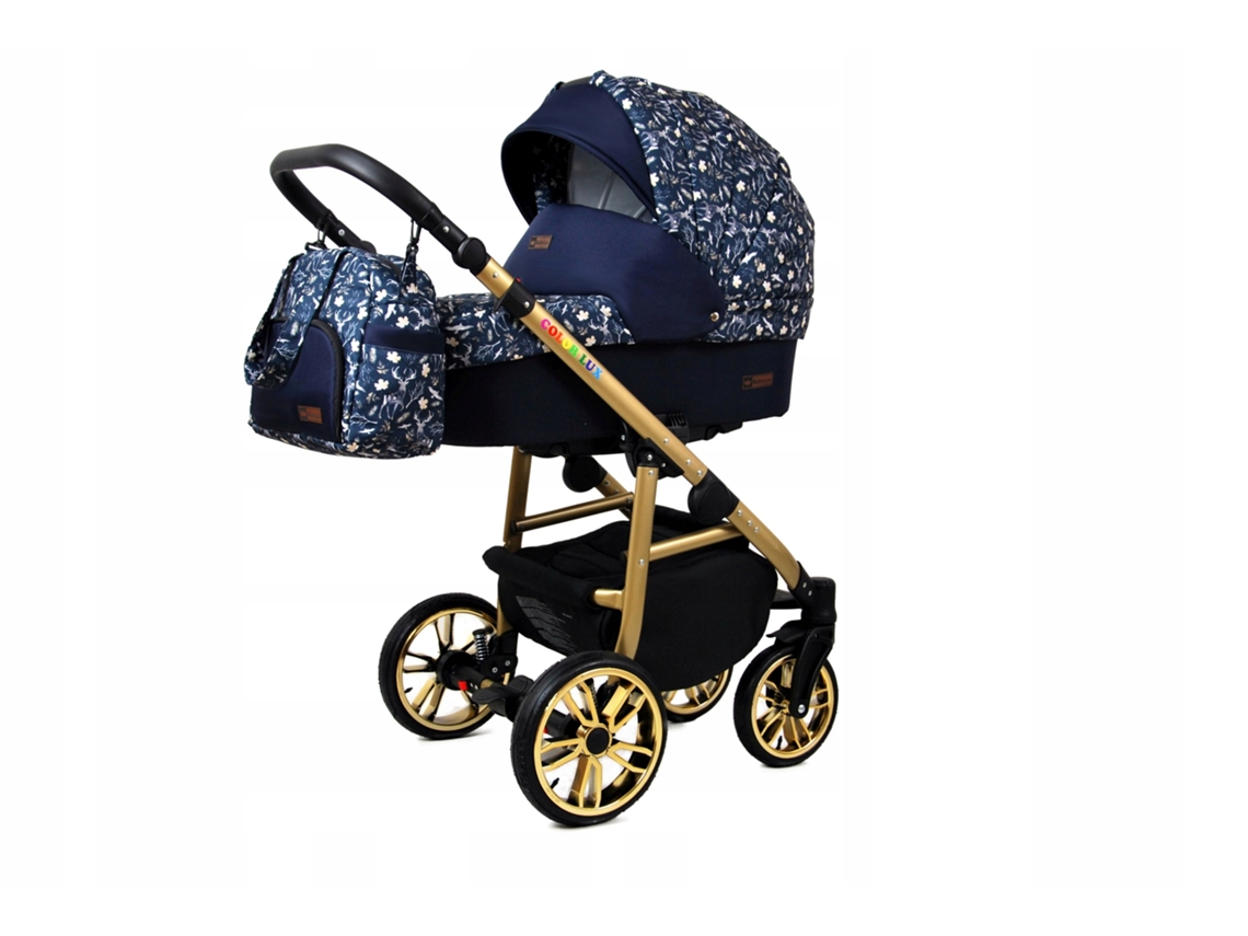 Carrinho de Bebé Multifuncional BABYLUX CLASSIC GOLD 2 Em 1 -Forest Deer GOLD FRAME - Ajustável e dobrável Construção leve em alumínio - Acessórios