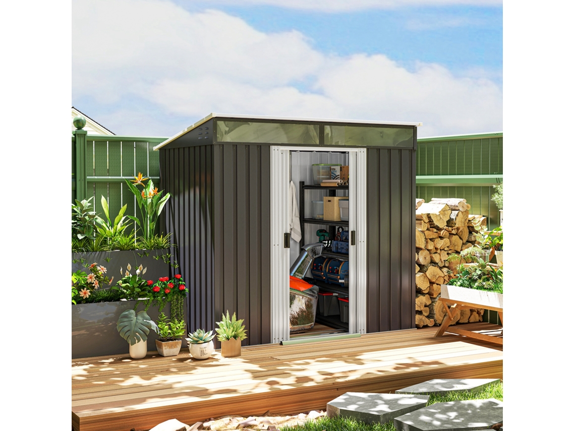 Abrigo de Jardim Aço Galvanizado cor Gris 195x122x181,5 cm OUTSUNNY