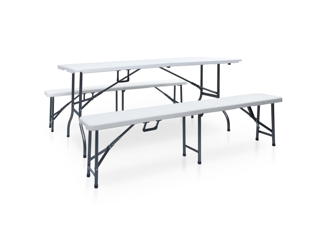 Mesa De Jardim | Mesa De Exterior Dobrável Com 2 Bancos 180 Cm Aço E Pead Branco Lovely Home