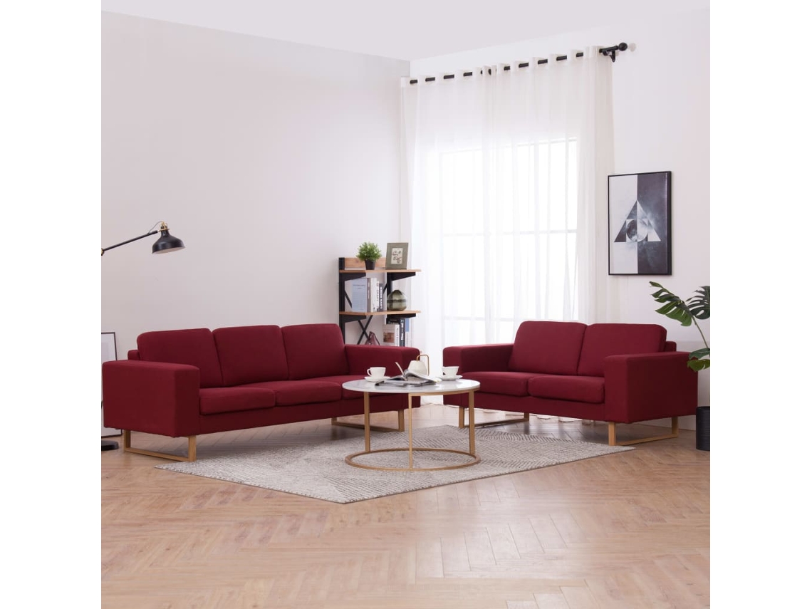 Conjunto 2 de sofás tecido VIDAXL vermelho tinto (156 x 82 x 75 cm)