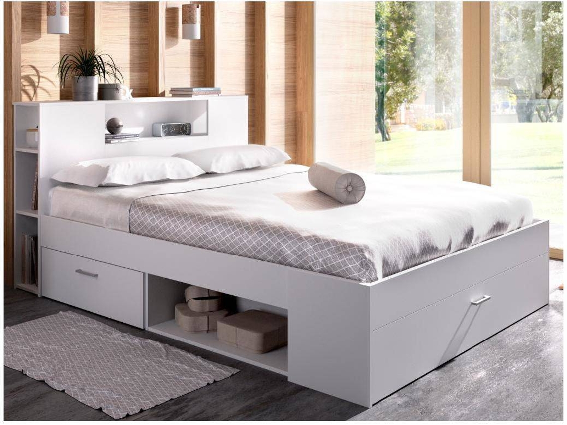 Estrutura de cama LEANDRE VENTE-UNIQUE Branco 160x200 cm - Com colchão - Com sommier