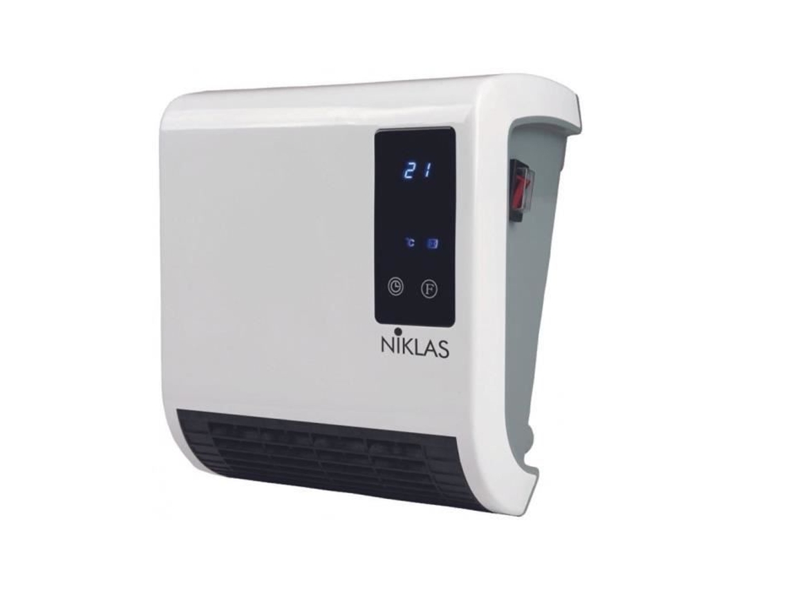 Aquecedor com Ventilador 2000W Moderno Controle Remoto Digital Programável 2 Potências Aquece Até 20 M² Ip22 NIKLAS