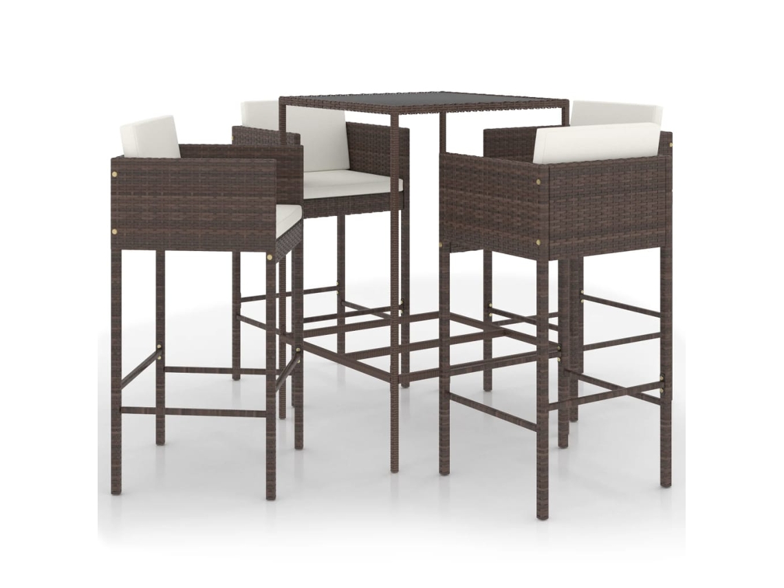 Conjunto de Bar de Jardim de 5 Peças com Almofadas de Vime Sintético Marrom