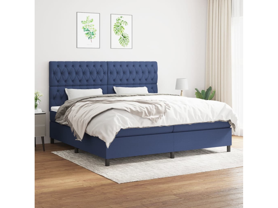 vidaXL Cama com molas/colchão 200x200 cm tecido azul