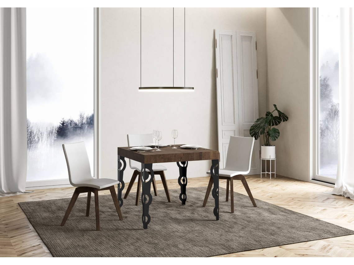 Mesa de Jantar Extensível 90X90/246 Cm Karamay Premium Nogueira Quadro Antracite ITAMOBY