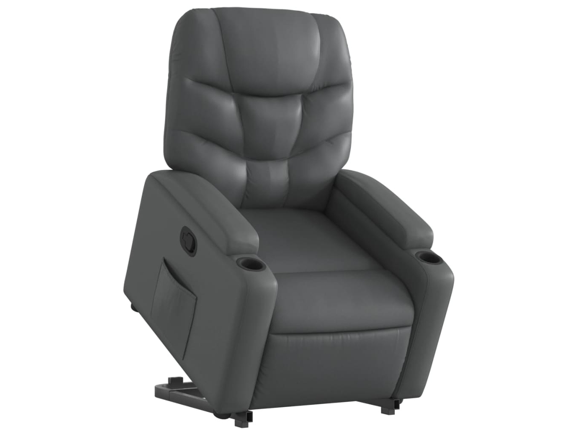 Poltrona reclinável elevatória couro artificial cinzento