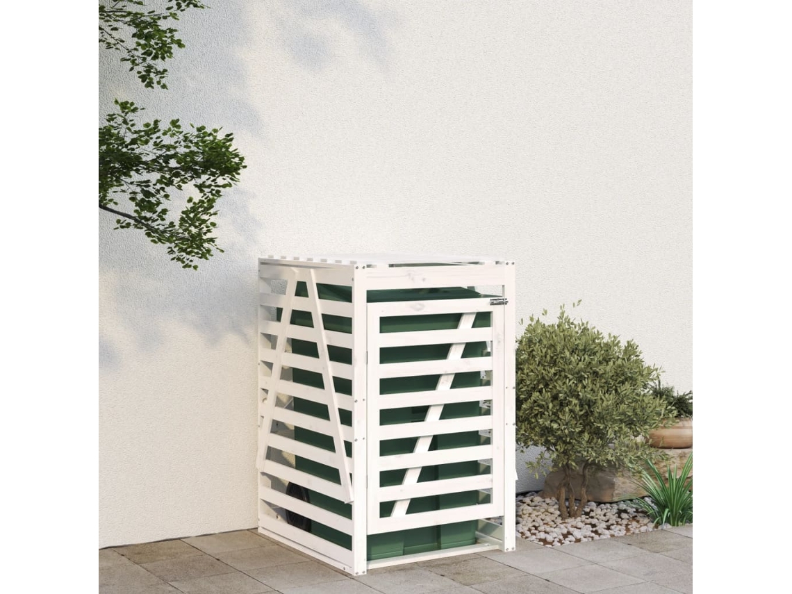 Abrigo para caixote do lixo VIDAXL Branco Madeira de pinho (84x90x128,5 cm)