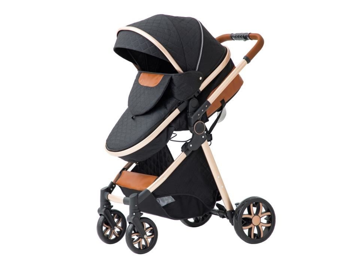 Yazoco 3 em 1, carrinho de bebê, cadeirinha e berço, reversível, ajustável, rodas de alta qualidade, preto