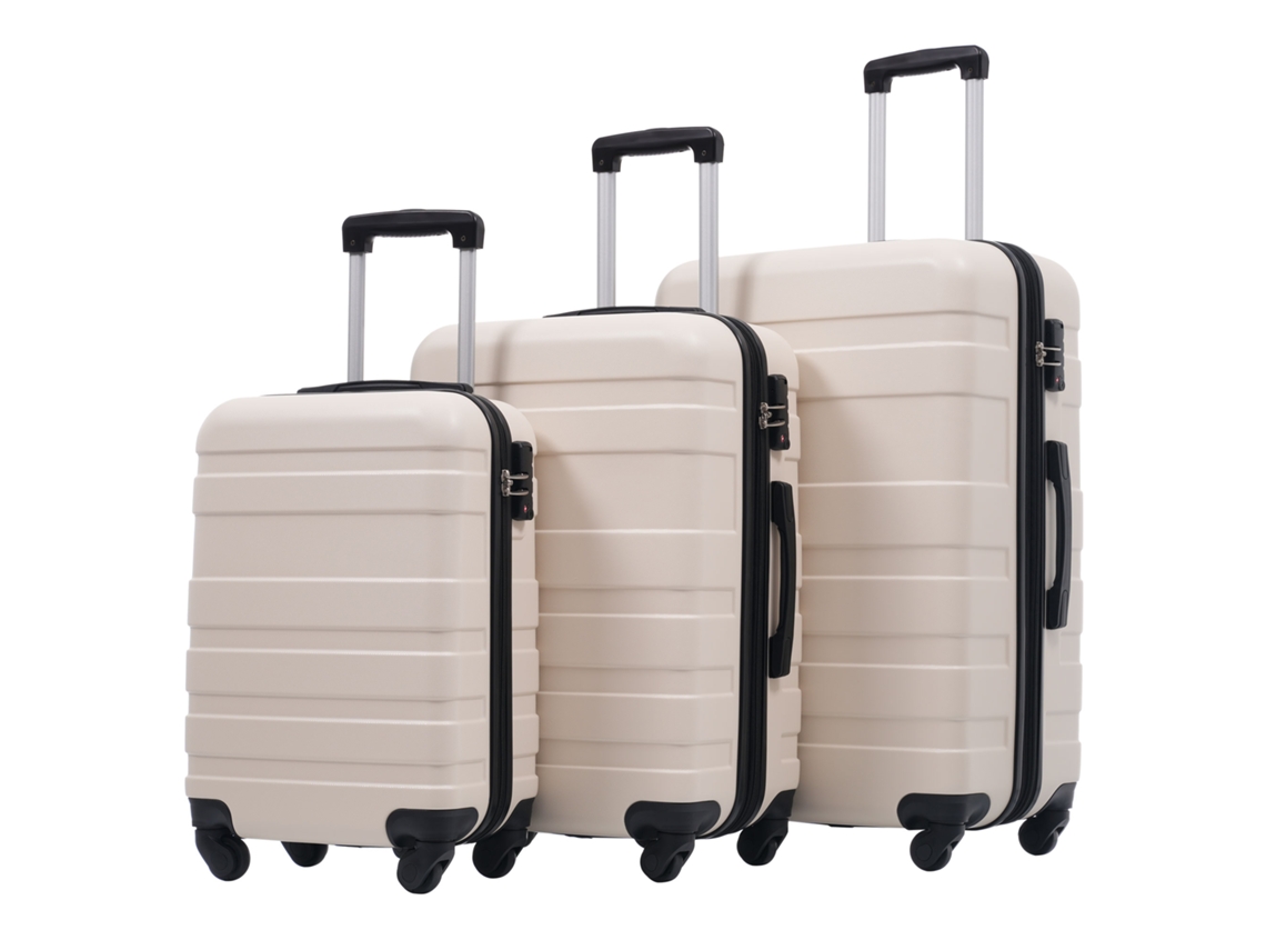 Conjunto De Malas M L Xl, 4 Rodas, Material Abs, Fecho Tsa, Bege E Preto Haochrymec (76.5x50x30.7 Cm)