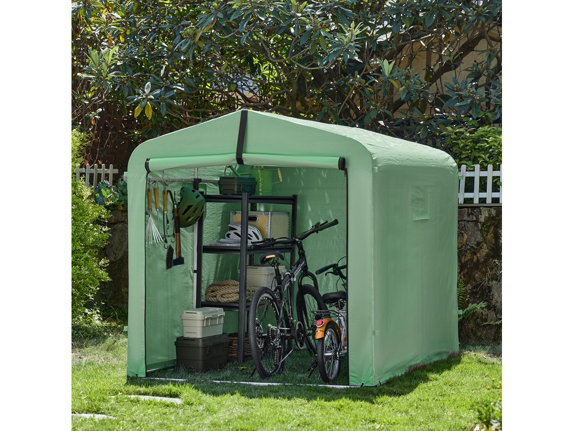 Abrigo de armazenamento de jardim Sobuy com ganchos para bicicletas e ferramentas