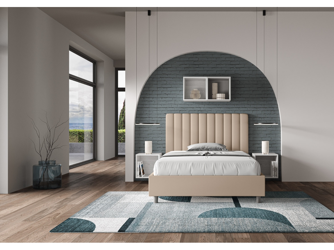 Cama de Casal Sem Estrado Estofada AguedaITYHOME (140 x 200 cm - Painéis de Melamina e Couro Sintético)