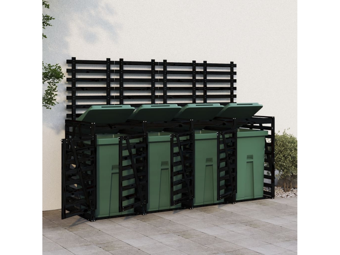 Abrigo para caixote do lixo quádruplo pinho VIDAXL maciço preto