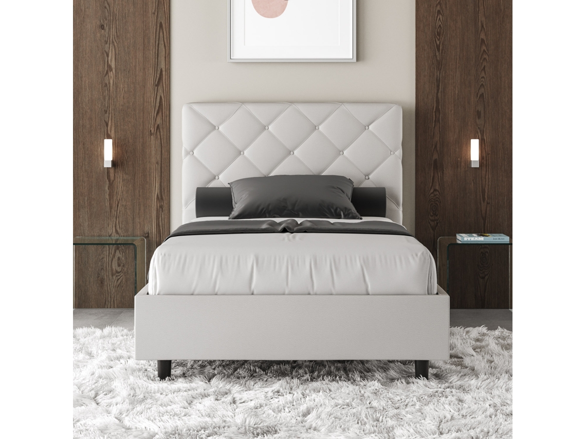 Cama de Casal com Arrumação Estofada PriyaITYHOME (140 x 190 cm - Painéis de Melamina e Couro Sintético)