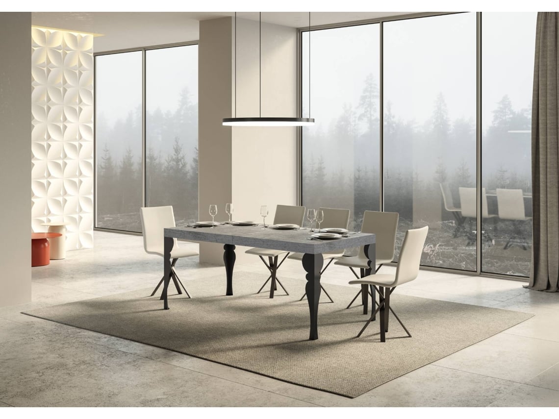 Mesa de Jantar Extensível 90X160/264 Cm Paxon Premium Cimento Quadro Antracite ITAMOBY